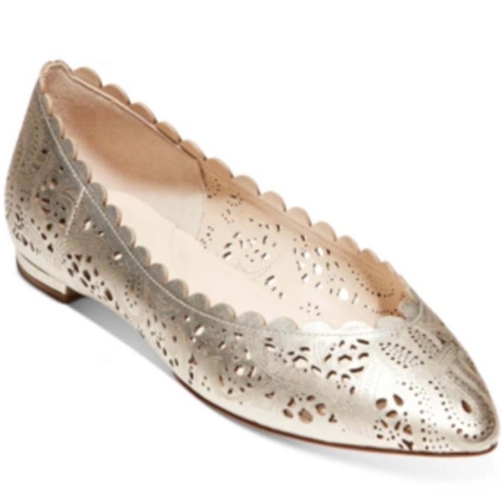 Cole Haan Grandseries 6.5 Callie gold cut-out leather ballet flats